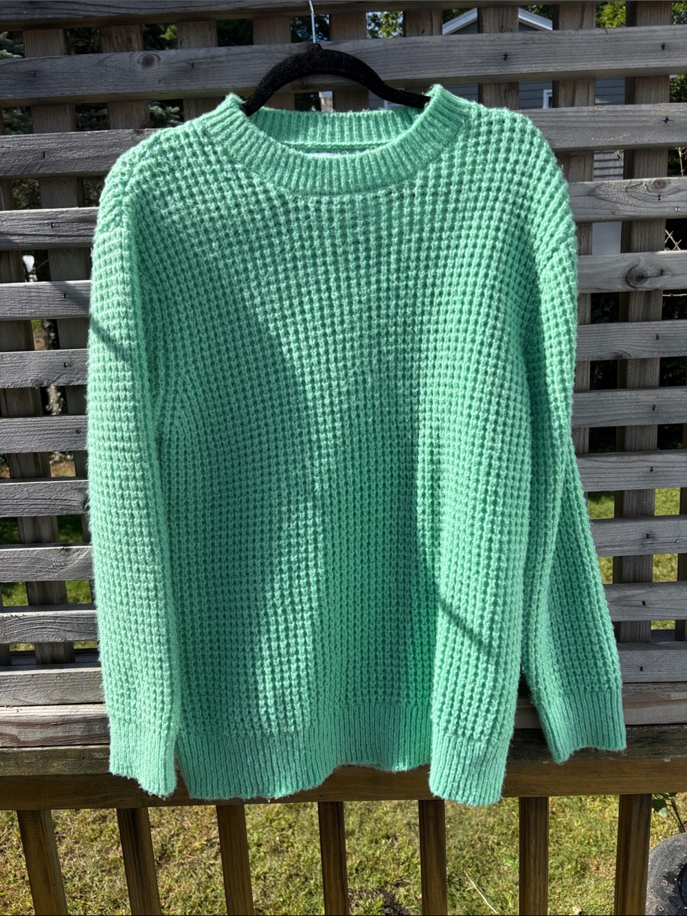 Zara Mint Green Waffle Knit Crewneck Sweater